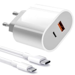 iPhone-lader med 2 uttak - Hurtiglader 20W USB-C White