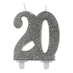 Födelsedagsljus 20 år - Tårtljus Siffra - Silver/Glitter Silver