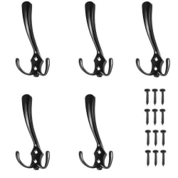 5-Pak - Triple Wall Hanger / Wall Hooks - Tøj Ophæng Black
