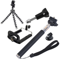 GoPro Kit 5-delar - Selfiepinne & Tripod - För mobiler & GoPro Svart