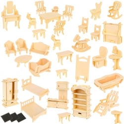 Dukkehusmøbler i Træ - Interiør Dukkehus - 34 stk - DIY