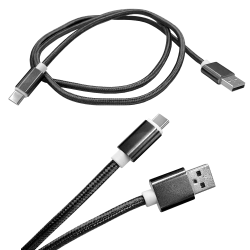 1 metrin laturi Type-C:lle / USB-C:lle - Kiinteä lataus - Punottu musta Black