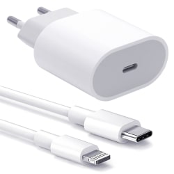 iPhone Lader - Hurtiglader - Strømadapter + Kabel - 20W USB-C White 1-Pack