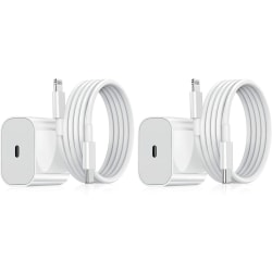 2-Pack - Oplader til iPhone - Hurtig oplader - Adapter + Kabel 20W White 2-Pack