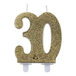 Födelsedagsljus 30 år - Tårtljus Siffra - Guld/Glitter Guld