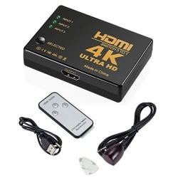 4K HDMI switch 3x1 med fjernbetjening - 3-vejs Black