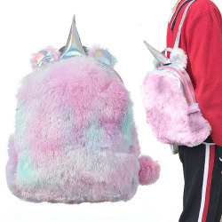 Fluffig Ryggsäck för Barn / Unicorn Väska - Rosa
