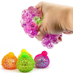 Stressboll med LED / Klämboll i Nät - Glitter multifärg