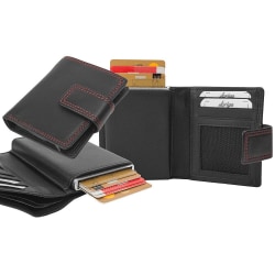 Korthållare RFID-skydd / Plånbok 12 kort - Äkta Läder Svart