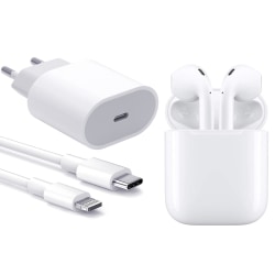 Earpods + Snabbladdare 20W - Hörlurar & iPhone/Samsung Laddare White Hörlurar + iPhone Laddare