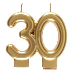 Födelsedagsljus 30 år - Tårtljus Siffra - Guld Guld