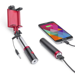 Selfiepinne med PowerBank 2200mAh / Selfie Stick - iOS/Android Svart