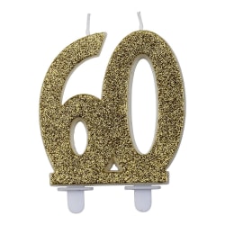Syntymäpäiväkynttilä 60 vuotta - Kakkukynttilä Figuuri - Kulta / Glitter Gold
