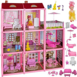 Nukkekoti/lelutalo lapsille - 8 huonetta kalusteineen Pink