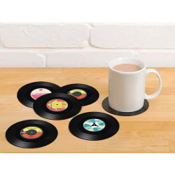 4-Pack - Coasters Vinylplader - Coasters for Glass Black