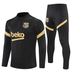 Barcelona Långärmad fotbollsträningsdräkt för barn Black Gold Sleeves 16(145-155CM)