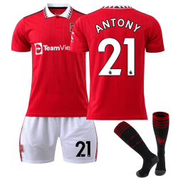 2223 Röd Djävlar hemma fotbollströja nr 21 Antony Jersey With socks 28(150-155cm)