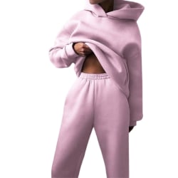 Höst- och vinterkläder Enfärgade 2-delade huvtröjor för kvinnor Casual Pink 2XL