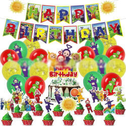 Teletubbies tema Födelsedagsdekoration Festtillbehör Inkluderar Grattis på födelsedagen bannerballonger Cupcake Toppers Cake Topper för pojkar och flickor Barnfans