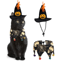 2 delar Halloween Pet Cats Hund Dräkt Set Wizard Hat Bells Co