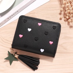 Liten plånbok för damer Mini Tofsplånbok Svart Black