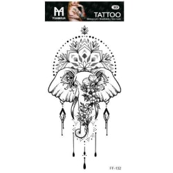 Midlertidig tatovering 19 x 9cm - Motiv med elefant dekket av blomster