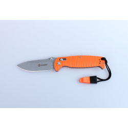 GANZO G7412 Plus Orange stentvättad m viselpipa - kniv fällkniv orange mönstrat handtag