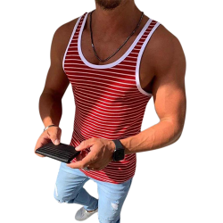 Randig fritidsväst Sports and Fitness Singlet T-shirt för män Red 2XL