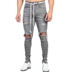 Snygga knähål Dragkedja Webbing Jeans Midjerem Bälte för män Gray XL