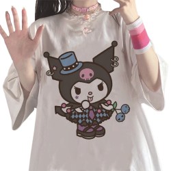 Anime Cartoon Kuromi Girls T-shirt Summer Casual Kort ärm white L