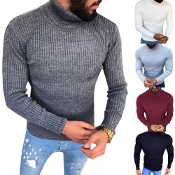 Män Höstmode Stickad Pullover Tröja Hög white XL