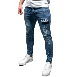 Män Commuter jeansbyxor Badge slitna komfort stretch jeans jeans Deep blue L