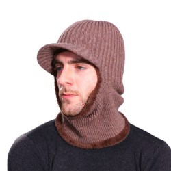 Unisex stickad mössa Fashionabla enfärgade vintermössor hattar Khaki+hat