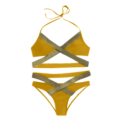 Dam Elasticitet Tie Split Baddräkt Summer Beach Sexig Bikini Set Yellow L