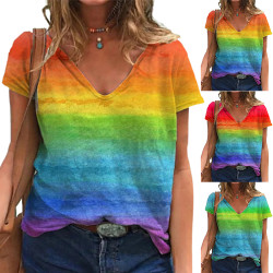 Pride Day Dam Rainbow T-Shirts V-ringad Kortärmad Toppar Orange S