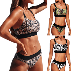 Printed hög midja delad baddräkt strand sexig bikini kvinnor Leopard S