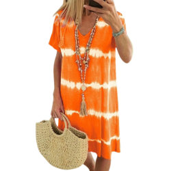 Kvinnor Loose Tie Dye Kortärmad Klänning Summer Beach Travel Orange 4XL