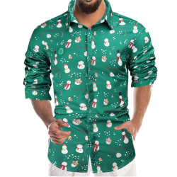 Män casual lapel button button shirt Jul 3D- printed skjorta green 4XL