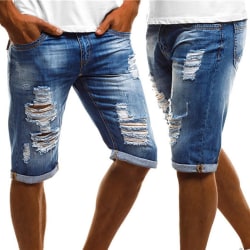 Fempunkts jeans för män Distressed Slim Fit Casual Ripped Pants 3XL