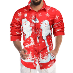 Herr jul 3D digitalt tryck casual fritidsskjorta red M