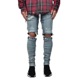 Skinny Jeans för män Ripped Webbing byxor Andas komfort slitage Light blue L