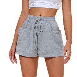 Retro kvinnor med hög midja stickade elastiska dragsko Casual shorts Gray M