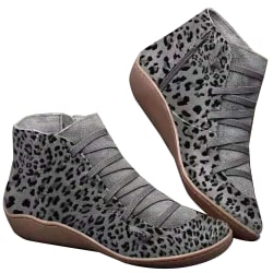 Printed vintage varma skor för kvinnor, runda platta ankelstövlar Grey 42