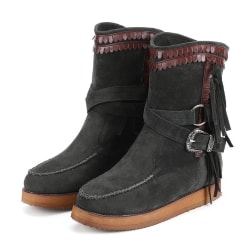 Kvinnor Ankel Arch Support Flat Platform Boots Tofs Bucket Shoes Black 36