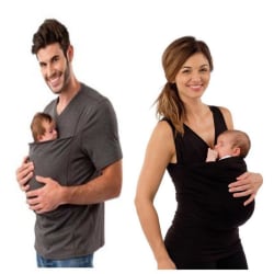 Baby Känguru T-shirt för Mother Big Pocket Top Woman-grey 4XL