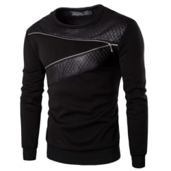 Herrtröja rund hals tröja långärmad bröst blixtlås design Black 2XL