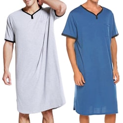 Bekväma lösa nattkläder för män Långa toppar Kortärmad solid pyjamas Blue M