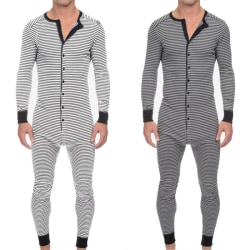 Randig långärmad för herr Jumpsuit Pyjamas Romper Sleepwear Grey XL