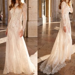 Sexig genomskinlig långärmad klänning Lång kjol för kvinnor Elegant White XL