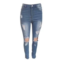 Snygga Damer Slim Ripped Denim Pants Daily Commute Jeans Light blue XL